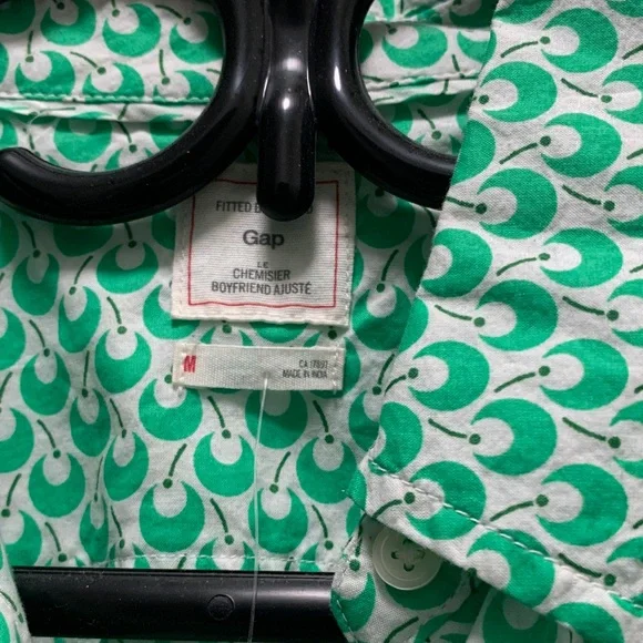 GAP Green Cherry Print Shirt Sz M - Picture 3 of 7